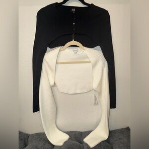 PacSun Black & White Cropped Ribbed Shrug Duo